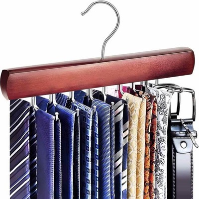 Tie Rack Hanger for Closet, Wooden Tie Hangers for Men with 18 Folding Hooks, Sp