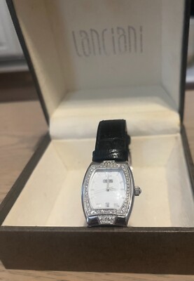 Ladies SM Lanciani Pave Crystals BLK Leather Band Stainless  display picture 2