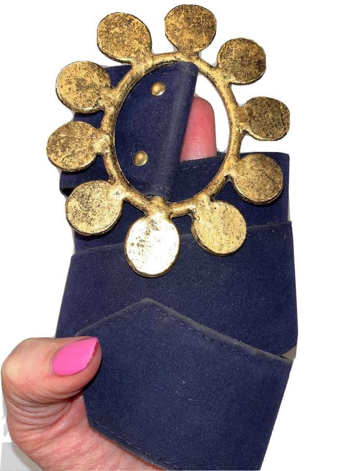 ancho AZUL Terciopelo CINTURÓN Cobre Disco Bucle Hebilla ARTE para Usar, Elegante Artístico 34” de Largo Foto 2 de 4