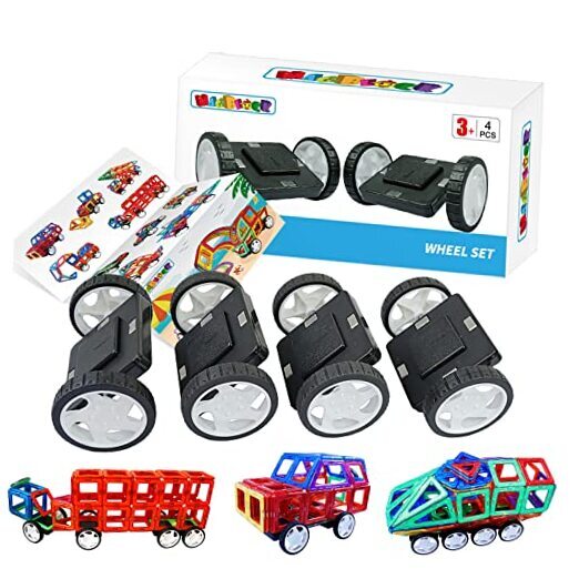 4 Pieces Wheels Set Compatible with Hole Magnetic Blocks Wheels Bases for