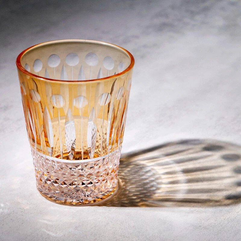 Vaso de whisky Edo Kiriko Highball cristal soplado a mano vidrio cortado a mano naranja Foto 2 de 4