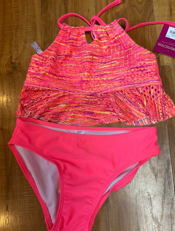 girls size 10 swimsuit bathing suit 2 piece NWT UV protection  Orange Purple