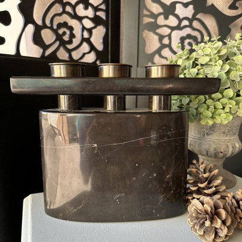Large Marble Candle Holder from India Handmade Black Colour Marble 3 Candles - Picture 8 of 12