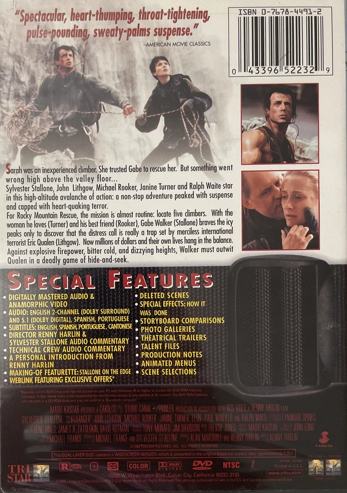 Cliffhanger DVD Sylvester Stallone Action Adventure Collector's Series Brand New - Image 2 of 4