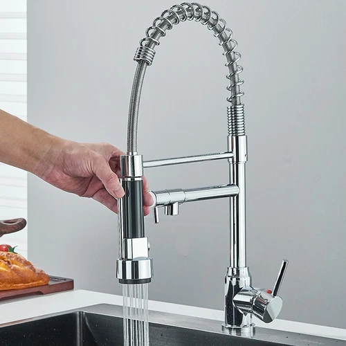 Modern Monobloc Pull Out Kitchen Mixer Tap Dual Spout Spray Single Lever Chrome - Picture 5 of 15