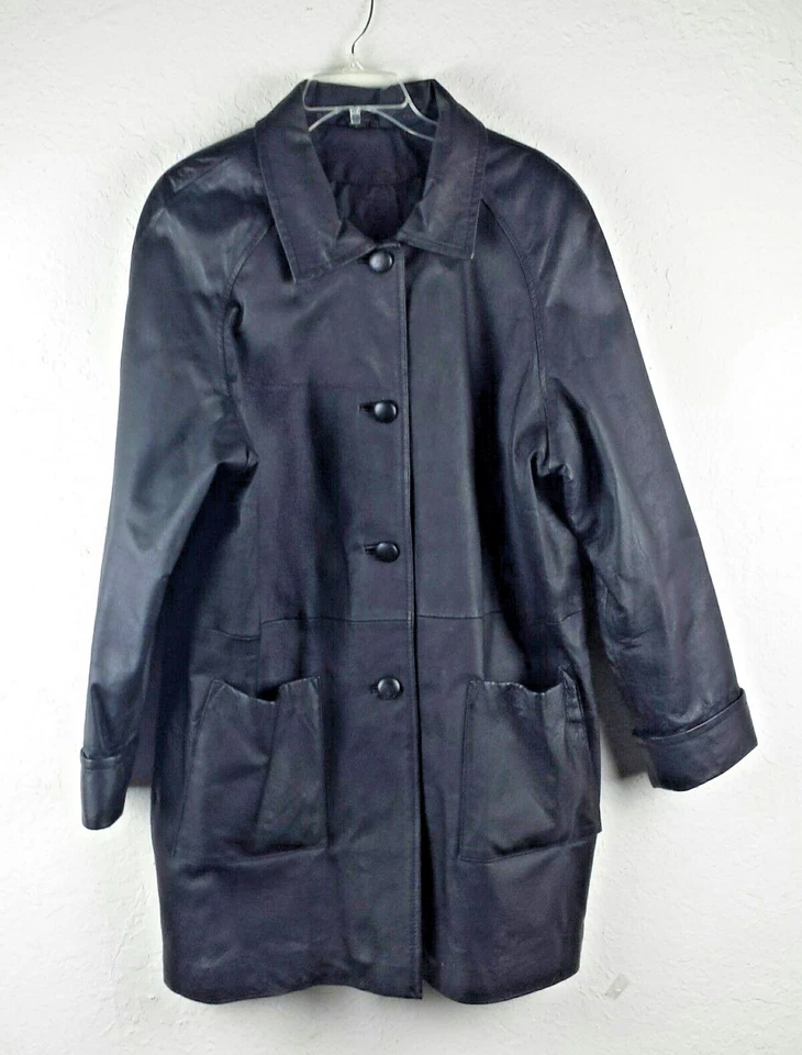 Abrigo Chaqueta de Invierno Amalfi Cuero If Mujer Talla L/LX 100% Cuero Bolsillos Negro Foto 2 de 4