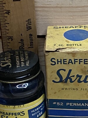 Vintage Glass Ink Well Sheaffers Skrip Royal Blue #52 Writing Fluid Original Box