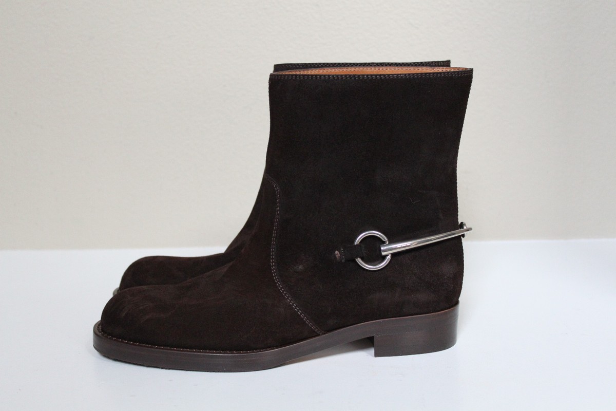 sz 6 / 36.5 GUCCI Brown Suede Horsebit Ankle Riding Boot Shoes | eBay