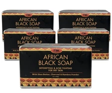 AFRICAN BLACK SOAP Detoxifying Acne Fighting Shea Butter & Charcoal 7 oz. 5-Bars