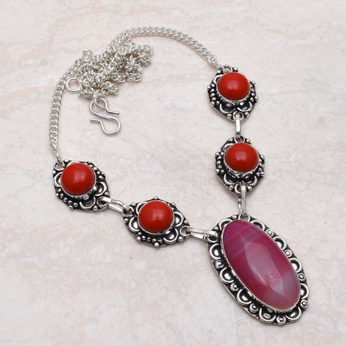Collier Fait Main En Argent 925 Avec Onyx/agate Du Botswana - Longueur 20 Pouces, Pierre Unique