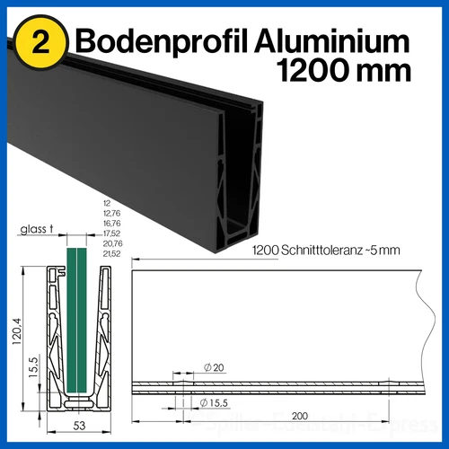 Bodenprofil Eco Ganzglasgeländer Glasgeländer Geländer Glas Alu 1,0kN Aufgesetzt - Bild 12 von 54