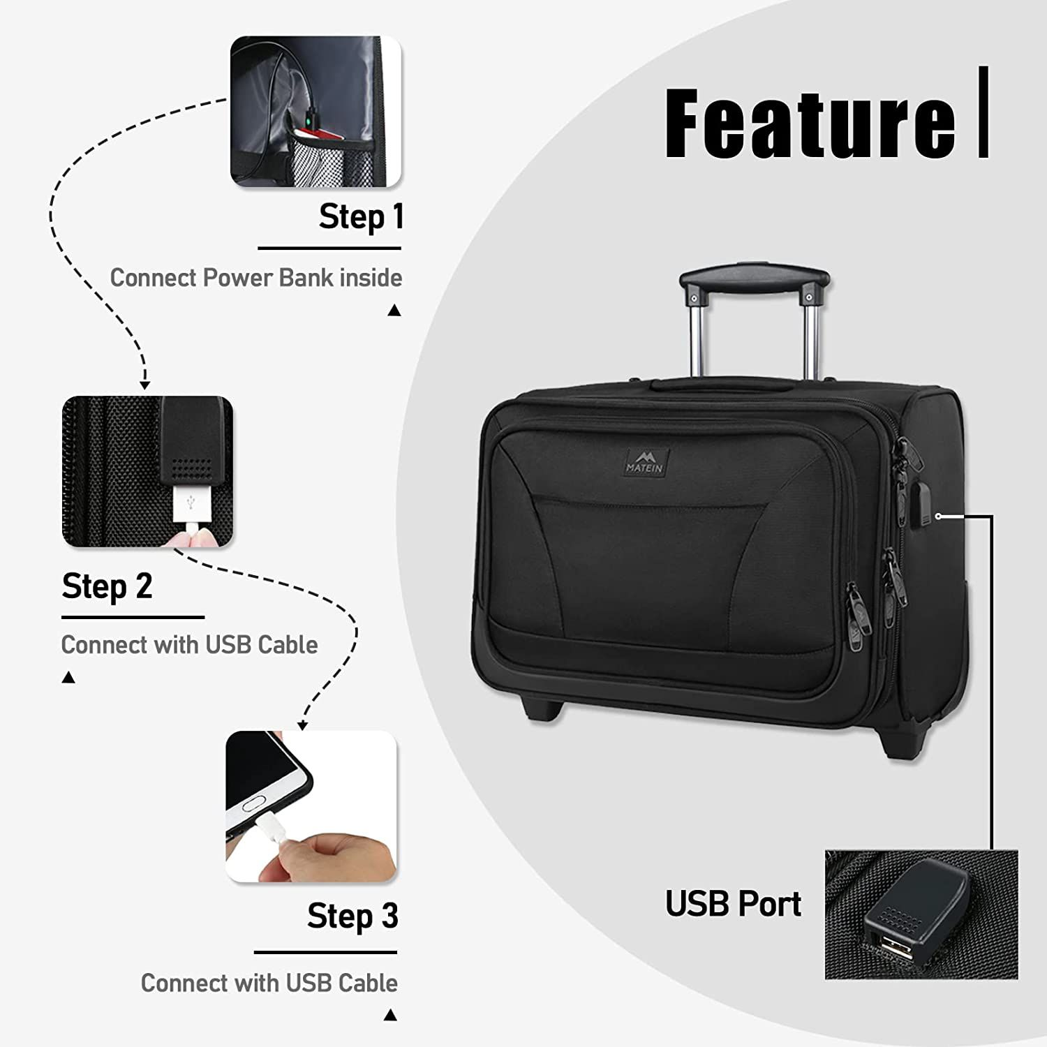 MATEIN Rolling Laptop Bag, 17 inch Wheeled Briefcase for Men Women