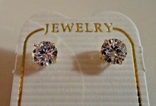 10K YELLOW GOLD STUD EARRINGS W/ 1 CT ROUND CUT LAB CREATED DIAMONDS / 6MM