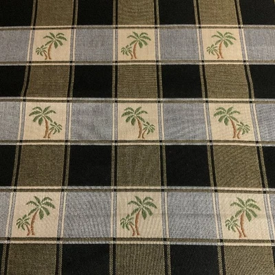 Miami Black Palm Tree Plaid Upholstery Fabric - Image 1 of 2