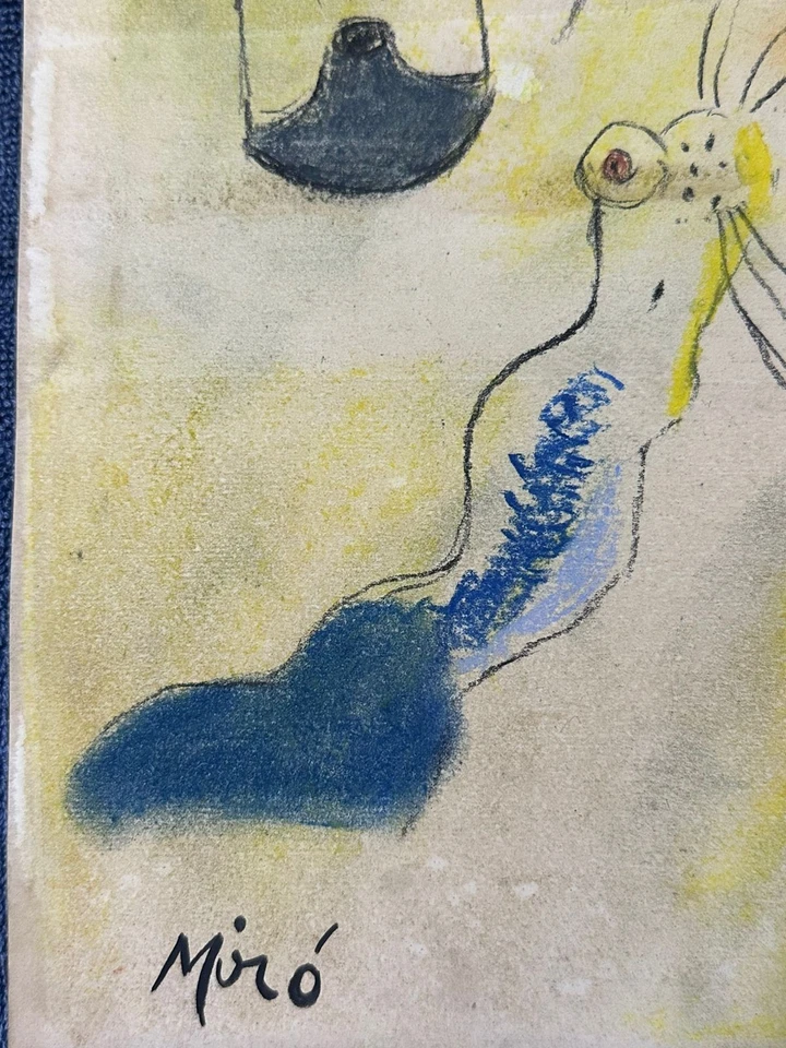 desenho e pintura de joan miro em papel antigo assinado carimbado vintage - Imagem 3 de 3
