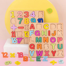 Wooden Puzzles for Toddlers, 3Pack Alphabet Shape Puzzles for Kids 3 Wooden M...