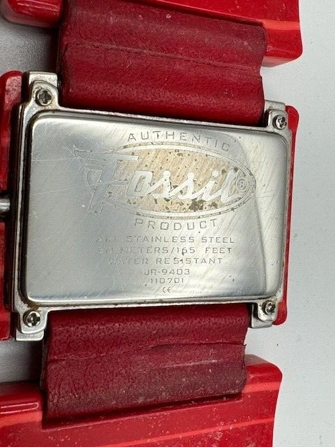 Reloj Cuarzo Madera Tono Rojo Vintage RARO Fossil JR-9403 Batería Nueva Foto 4 de 4