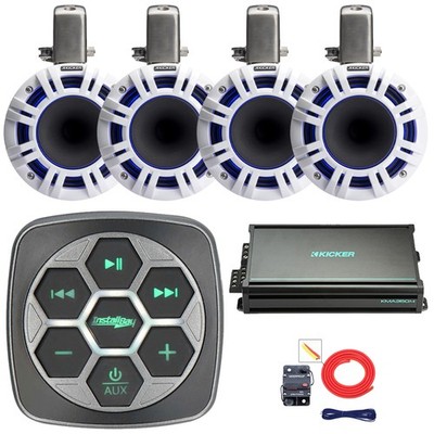 Metra Marine Bluetooth 3-Zone Controller, 4x 6.5'' 300W Tower Speakers, Amp, Kit