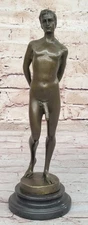 BRONZE STATUE--MALE NUDE--GAY INTEREST---BODYBUILDER MUSCULAR ART DECO SCULPTURE