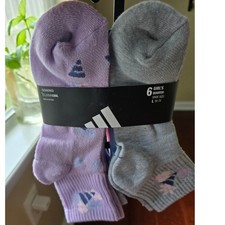 Adidas Girls' 6-Pack Athletic Cushioned Quarter Socks Multicolor Large (5Y-7Y)