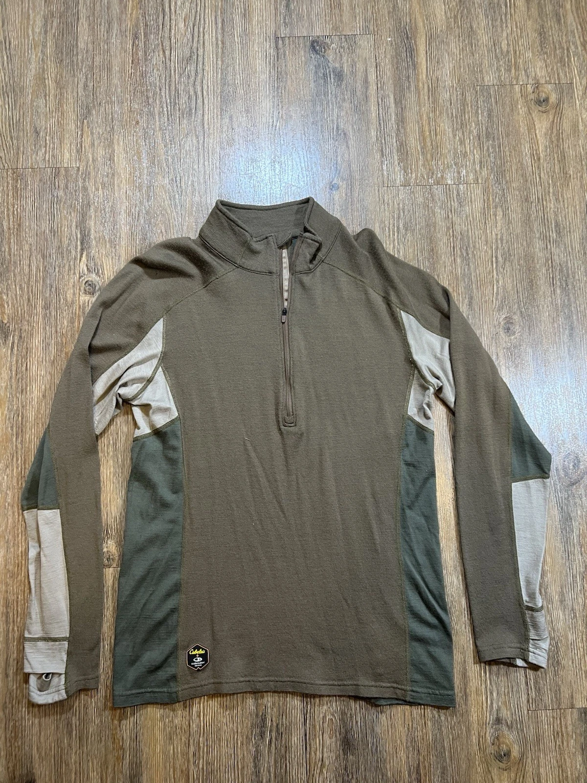 Icebreaker x Cabela's Baselayer Shirt Mens Medium Brown Merino Wool Hunting Hike