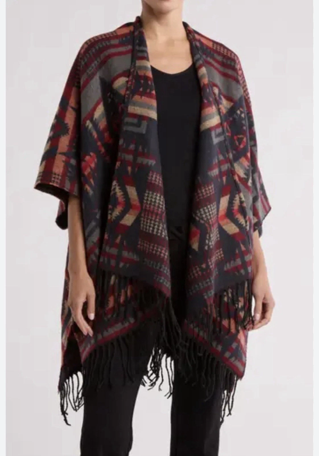 Vince Camuto Western Aztec Open Jacket Poncho Blanket Shawl Coat Cowgirl