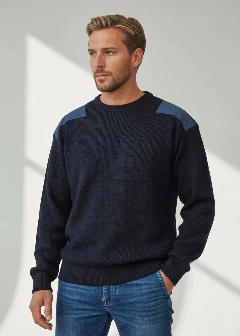 Navy Ansett Pure Wool Fisherman Rib Jumper Sweater Knitwear With Elbow Patches
Opens in a new window