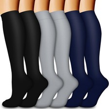 New COMPRESSION SOCKS 6 PAIRS Unisex L / XL Circulation Support Black Gray Navy