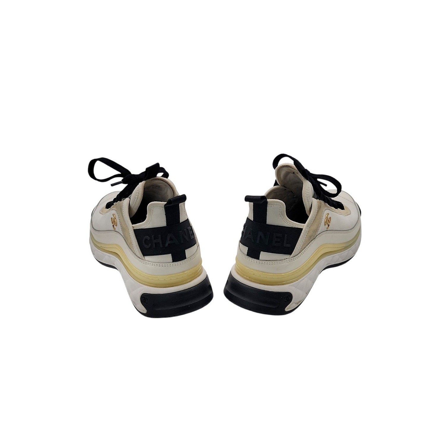 Chanel CC Suede and Leather Sneakers Ivory Black Sz 40 image 5