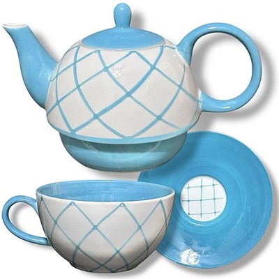 4-PC Vintage TEA-FOR-ONE SET Hand Painted Ceramic Teapot with Lid Teacup Saucer