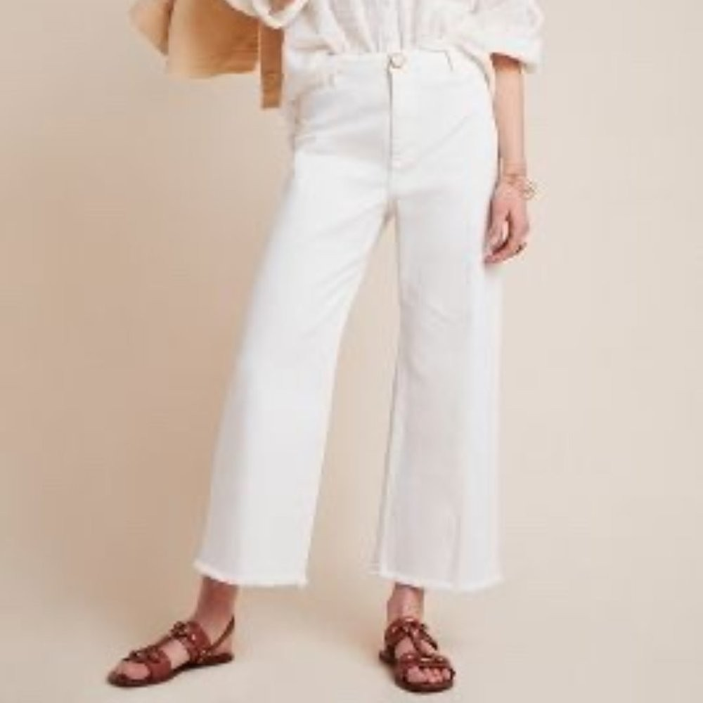 Pilcro Anthropologie Wide Leg White Crop Jeans Women 29 High Rise Culotte Boho
