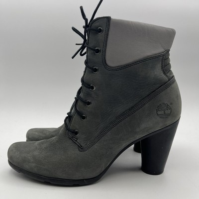 Timberland Women's High Heel Boots Sz 8.5 Y2K VTG Devlin Gray Leather 63181 572