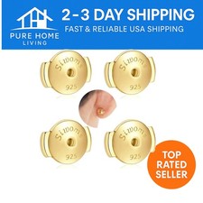 Secure Spring Lock Earring Backs - 14K Gold Plated, 8mm Comfort Fit Replacements