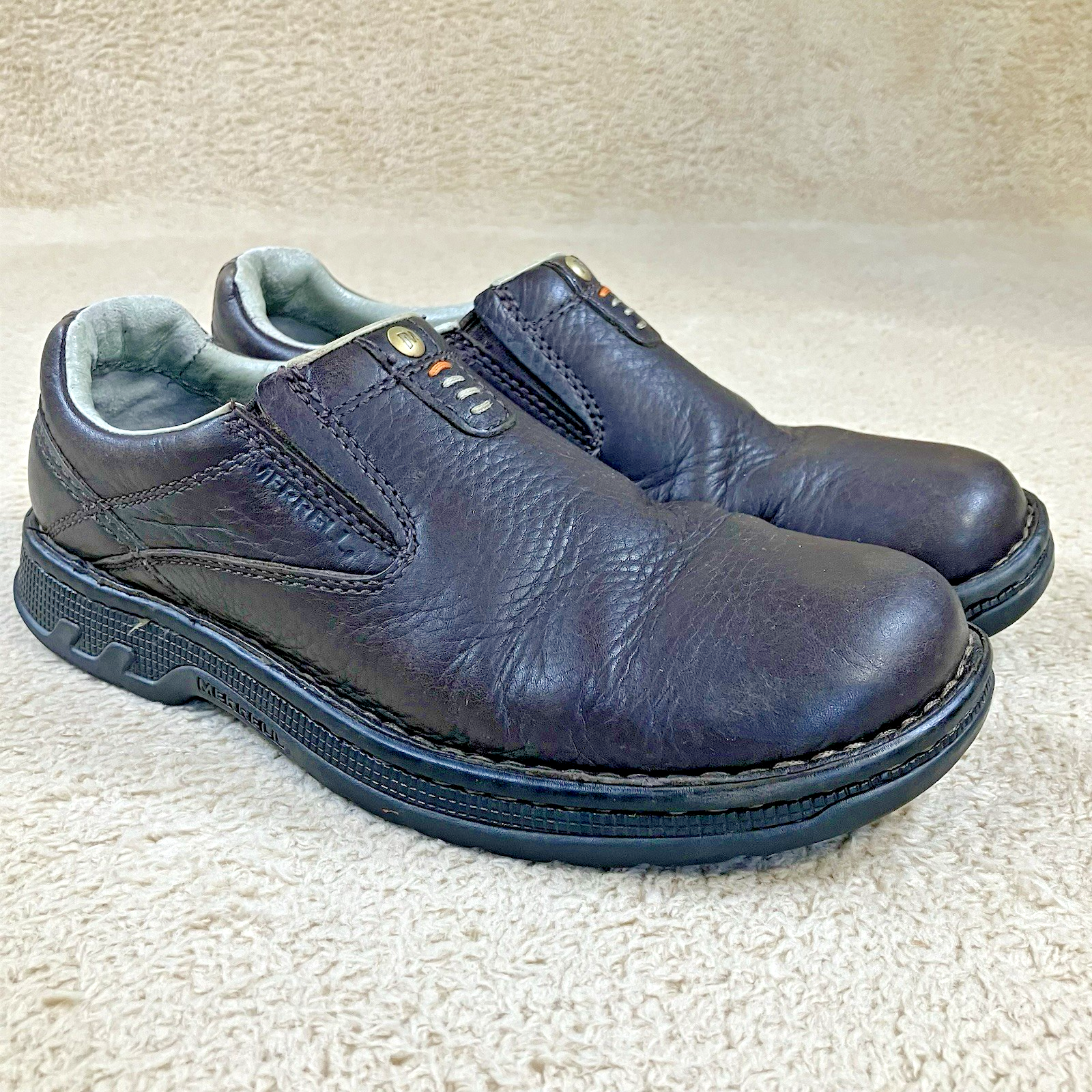 Scarpe slip on Merrell da uomo 7 5 Stollen World Rambler J45051 in pelle marrone scuro