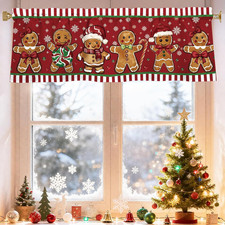 Christmas Valances for Windows 54X18 Inch Red Gingerbread Men Candy Cane Curtain