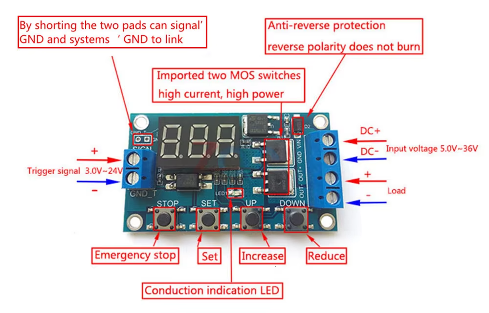 6-30V Relay Module Switch Trigger Time Delay Circuit Timer Cycle ...