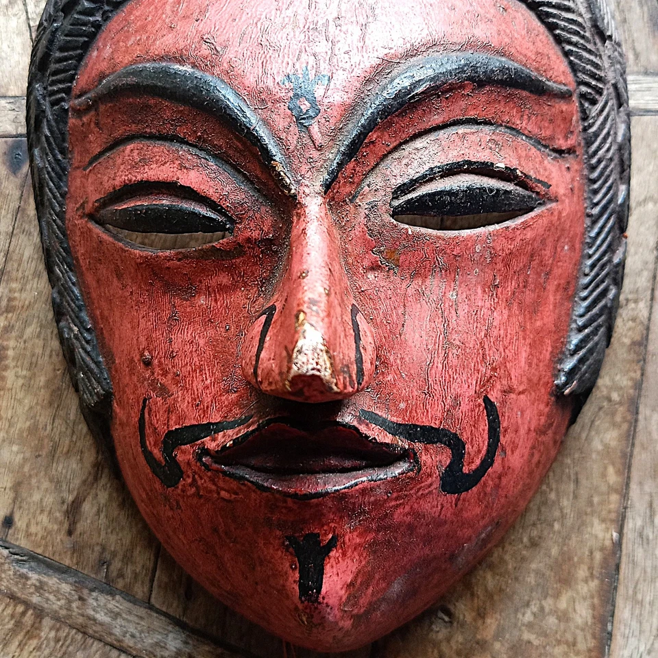 red face Topeng Patih Ciberon mask 1980's West Java theater Indonesia - Image 2 of 4