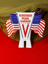"REMEMBER PEARL HARBOR" EMBOSSED METAL LICENSE PLATE TAG TOPPER, EXC COND.