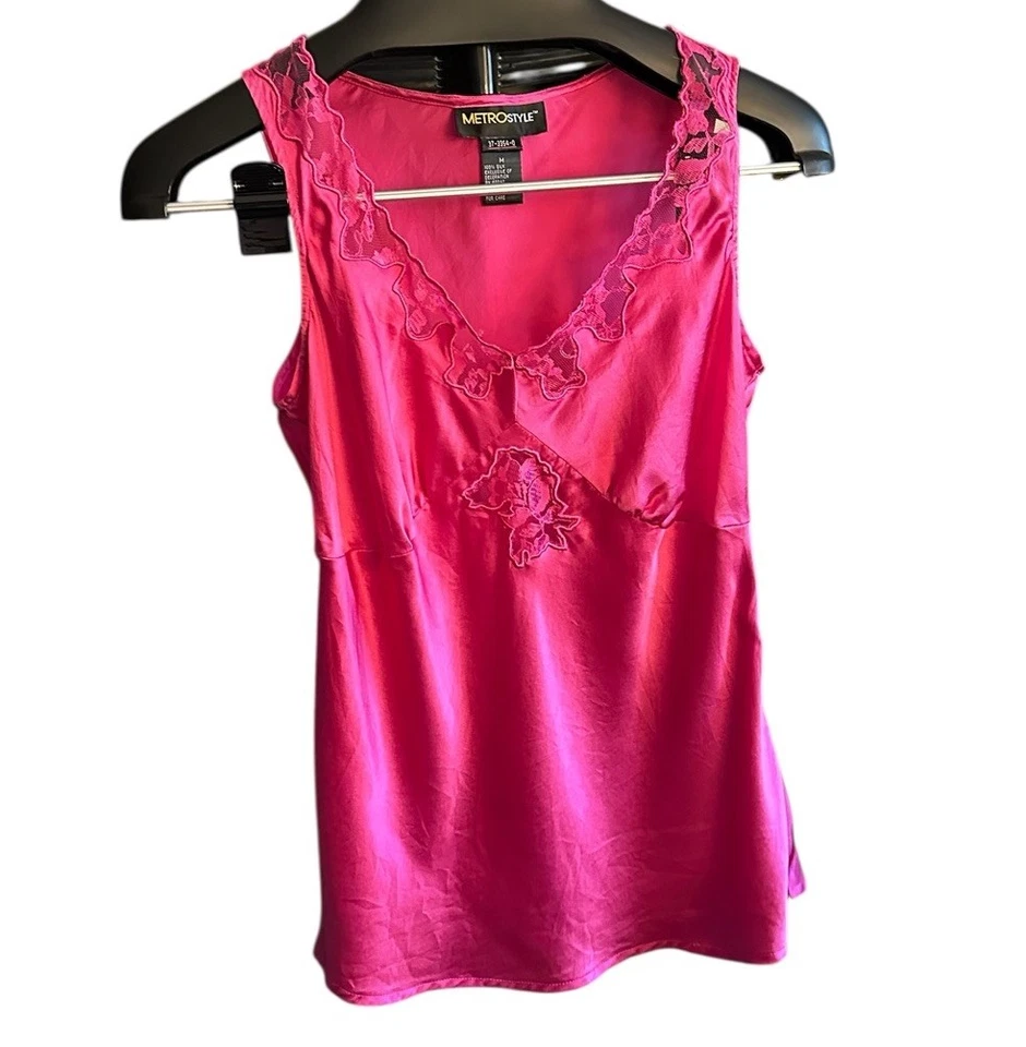 Vtg Womens Silk Lace Trim Babydoll Top Medium Pink Romantic Feminine Y2K Barbie - Image 2 of 4