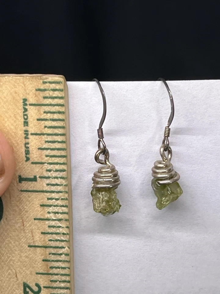 "PENDIENTE DE TECTITA MOLDAVITA DE PLATA ESTERLINA 925 VINTAGE 1,25"" METORITA Foto 4 de 4