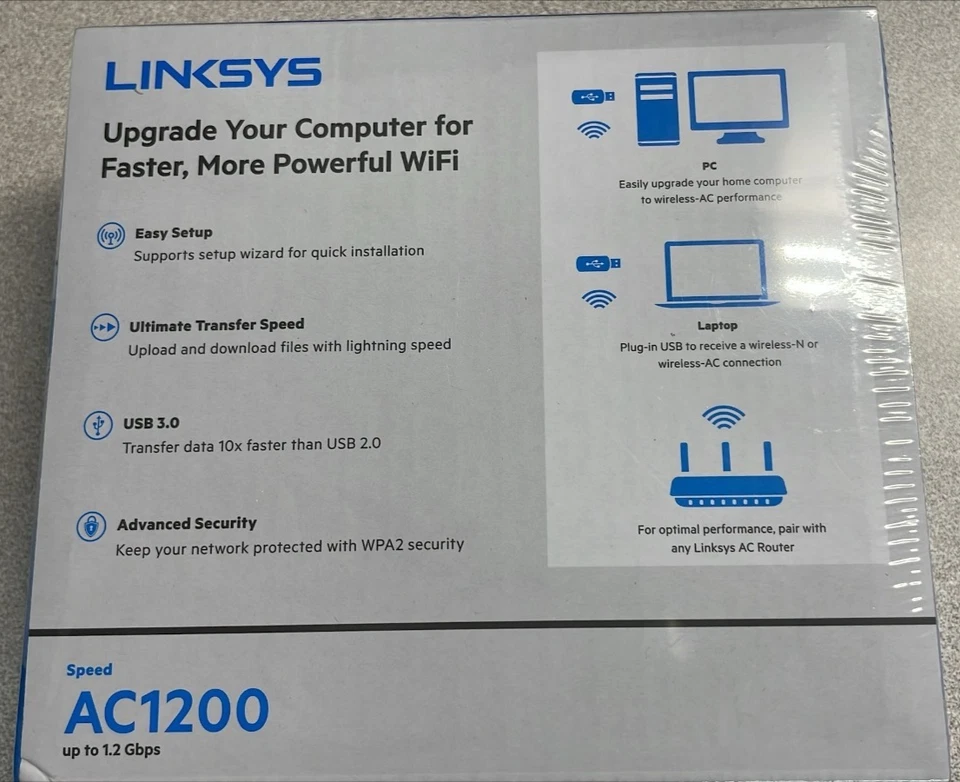 Linksys WUSB6300 Dual-Band AC1200 Wireless USB 3.0 Adapter Black - Image 2 of 3