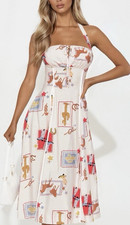 Fashion Nova White Western Graphic Print Backless Midi Sundress XL Drawstring