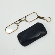 Antique 19thC Lorgnette Gold Plated Folding Spectacles w/Handle Leather Case