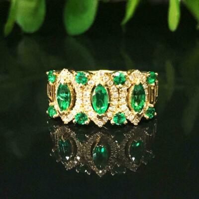 3Ct Marquise Cut Lab Created Green Emerald Classic Ring 14K Yellow Gold Plated 