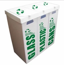 3-in-1 Recycle Bin Set Corrugated Plastic Trash Bins Includes Lid with Cover