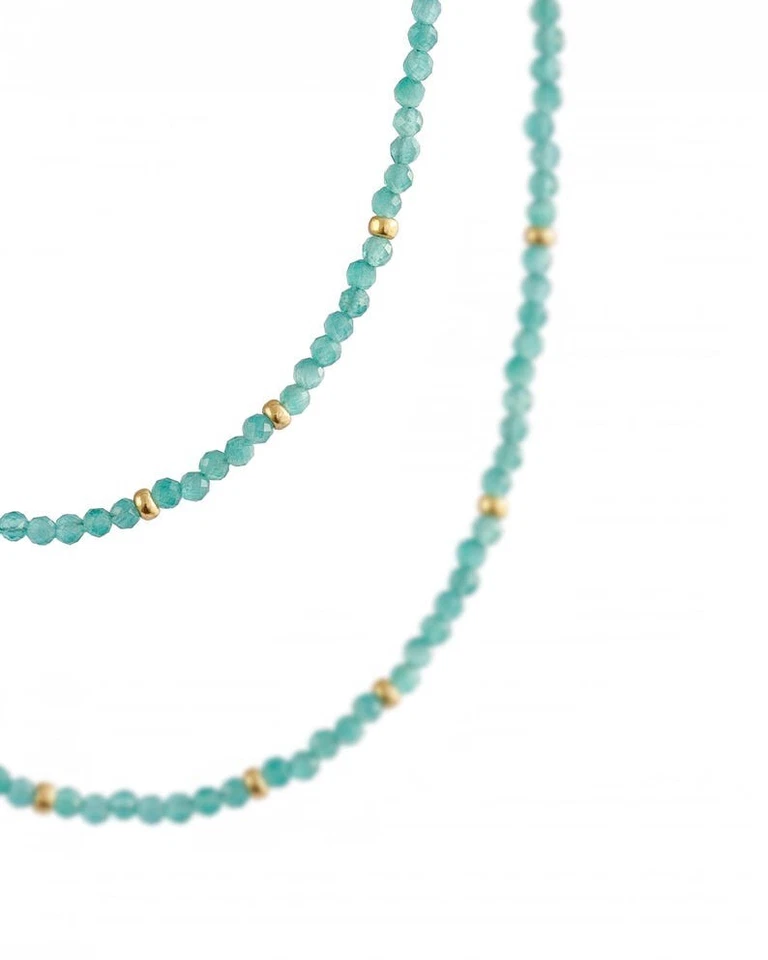 Delicados collares redondos facetados aguamarina azul con cuentas de piedras preciosas de 2-3 mm para mujer de 18"" Foto 4 de 4