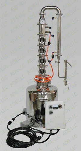 26 Gal. Moonshine Still w/4" Stainless Bubble Plate Column, Heat & Cooling