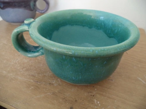 Vintage Studio Art GREENISH Pottery Drip Glazed Stoneware Cup Bowl THUMB REST