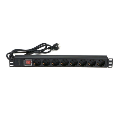 19 Zoll Steckdosenleiste 1HE 8-fach Schuko Rack Steckdose 19 Zoll Stromverteiler