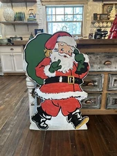Vintage Large Santa Hand Painted Wood Wall Display 28”x40” Sign KITSCH RETRO